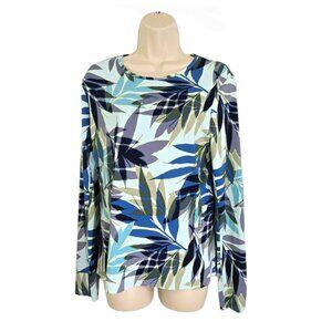 Hang Ten Womens Multicolor Leaf Print Long Sleeve Rashguard UV Protection Size M